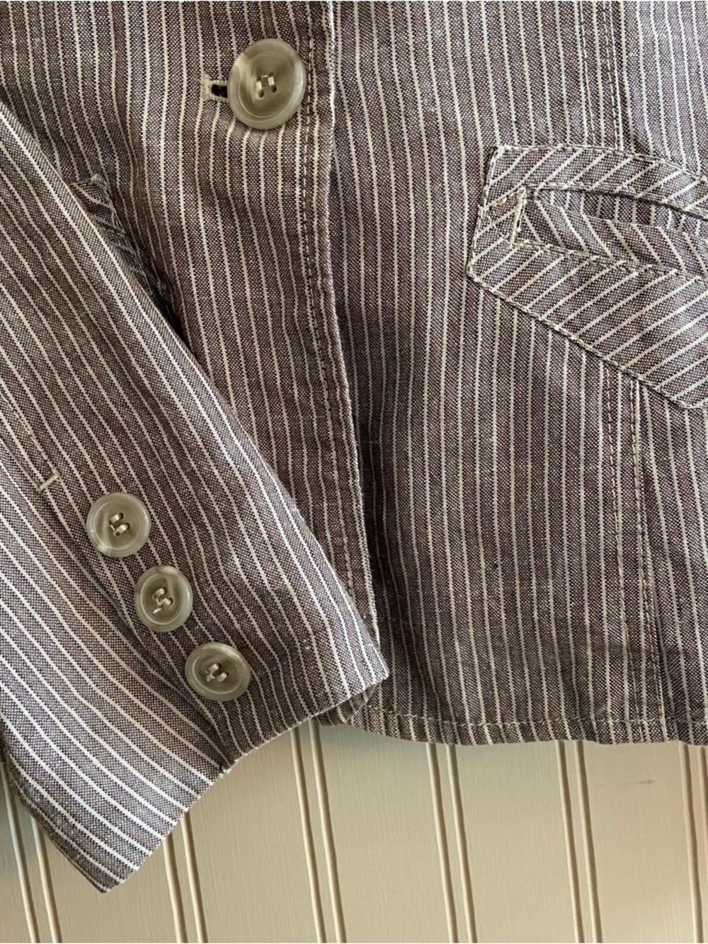 Le Chateau Striped Linen Blazer in Grey/Brown/Cream Women’s Size Small - Picture 4 of 8